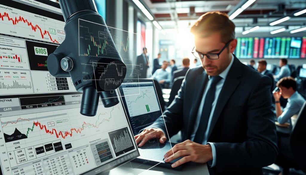 Detailed technical diagram illustrating various betting edge identification techniques. In the foreground, a microscope closely examining financial data charts and graphs, highlighting complex patterns and anomalies. In the middle ground, a trader using advanced analytical software, meticulously cross-referencing multiple data sources. The background depicts a bustling trading floor, with screens displaying real-time market information and traders engaged in intense discussion. Bright, natural lighting floods the scene, creating a sense of focus and clarity. Rendered in a sleek, technical style with a cool, professional tone, emphasizing the precision and attention to detail required for effective market inefficiency detection. Detailed technical diagram illustrating various betting edge identification techniques. In the foreground, a microscope closely examining financial data charts and graphs, highlighting complex patterns and anomalies. In the middle ground, a trader using advanced analytical software, meticulously cross-referencing multiple data sources. The background depicts a bustling trading floor, with screens displaying real-time market information and traders engaged in intense discussion. Bright, natural lighting floods the scene, creating a sense of focus and clarity. Rendered in a sleek, technical style with a cool, professional tone, emphasizing the precision and attention to detail required for effective market inefficiency detection.