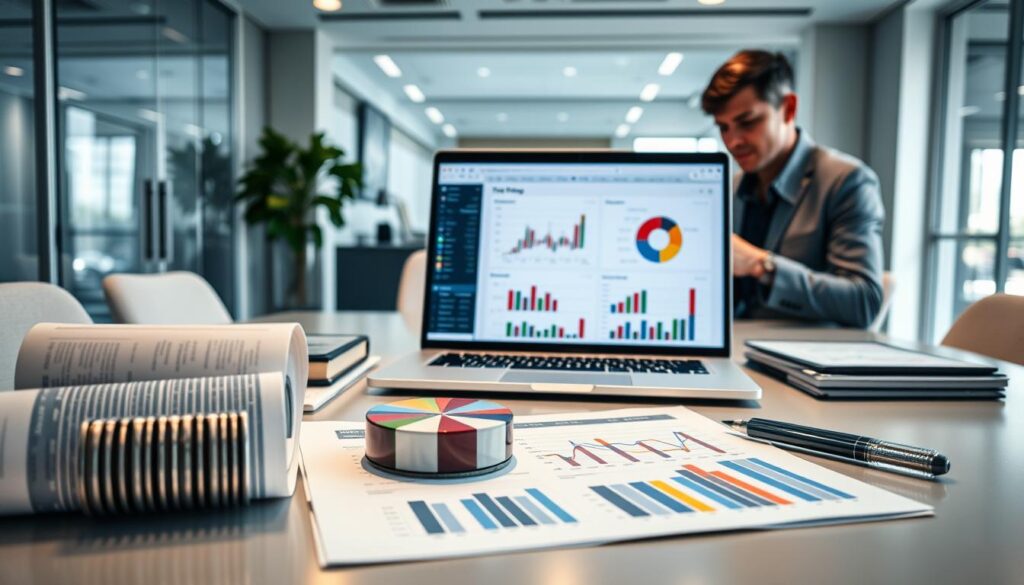 A visually engaging and informative image depicting various betting diversification tools laid out on a sleek, modern desk. In the foreground, there are sophisticated financial graphs and charts showcasing data analysis. In the middle, a laptop displays a user-friendly betting portfolio management software interface, with colorful pie and bar charts illustrating risk distribution. The background features a blurred office environment, emphasizing a professional atmosphere. Soft, natural lighting illuminates the workspace, creating an inviting and focused mood. A business professional in modest casual clothing is analyzing the data, adding a sense of relatability. The angle captures both the tools and the individual's engagement, highlighting the importance of proper risk management in betting. A visually engaging and informative image depicting various betting diversification tools laid out on a sleek, modern desk. In the foreground, there are sophisticated financial graphs and charts showcasing data analysis. In the middle, a laptop displays a user-friendly betting portfolio management software interface, with colorful pie and bar charts illustrating risk distribution. The background features a blurred office environment, emphasizing a professional atmosphere. Soft, natural lighting illuminates the workspace, creating an inviting and focused mood. A business professional in modest casual clothing is analyzing the data, adding a sense of relatability. The angle captures both the tools and the individual's engagement, highlighting the importance of proper risk management in betting.