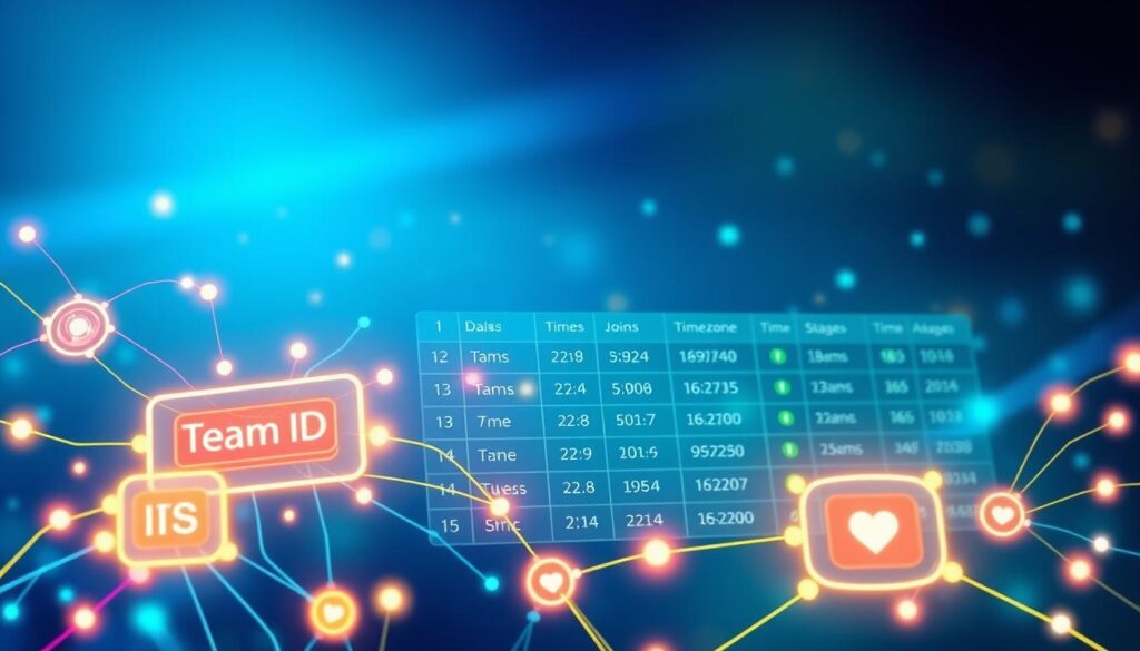 A dynamic illustration depicting a vibrant data cleaning process, focusing on keys and joins in a sports analytics context. In the foreground, visualize sleek digital representations of team IDs and player IDs, intertwined with vivid lines symbolizing connections. The middle ground showcases a stylized representation of database tables, incorporating elements like time zones and season stages, with glowing nodes for clarity. In the background, soft gradients of blue and green create a tech-inspired atmosphere, hinting at the vastness of data. The lighting should be bright and focused on the foreground elements, with a subtle spotlight effect, conveying a sense of importance and precision. The overall mood is energetic and innovative, reflecting the cutting-edge nature of sports data analysis.