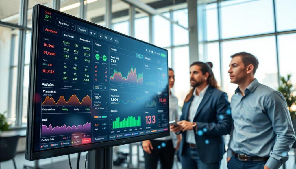 A dynamic, high-tech digital dashboard displaying real-time pricing analytics related to live sports betting. In the foreground, a sleek monitor shows fluctuating live odds, colorful graphs, and statistics in an interactive interface. In the middle ground, a diverse group of three professionals, dressed in smart casual attire, are engaged in analyzing the data. The background features a modern office setting with large windows letting in sunlight, creating a bright and productive atmosphere. Use a wide-angle lens to capture the depth of the scene. The overall mood is energetic and focused, illustrating the excitement of real-time decision-making in sports analytics, enhanced with soft lighting for clarity and warmth. Include a futuristic touch with holographic elements surrounding the dashboard. A dynamic, high-tech digital dashboard displaying real-time pricing analytics related to live sports betting. In the foreground, a sleek monitor shows fluctuating live odds, colorful graphs, and statistics in an interactive interface. In the middle ground, a diverse group of three professionals, dressed in smart casual attire, are engaged in analyzing the data. The background features a modern office setting with large windows letting in sunlight, creating a bright and productive atmosphere. Use a wide-angle lens to capture the depth of the scene. The overall mood is energetic and focused, illustrating the excitement of real-time decision-making in sports analytics, enhanced with soft lighting for clarity and warmth. Include a futuristic touch with holographic elements surrounding the dashboard.