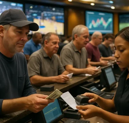 regulated sportsbooks comparison screen beside a legal document and market charts