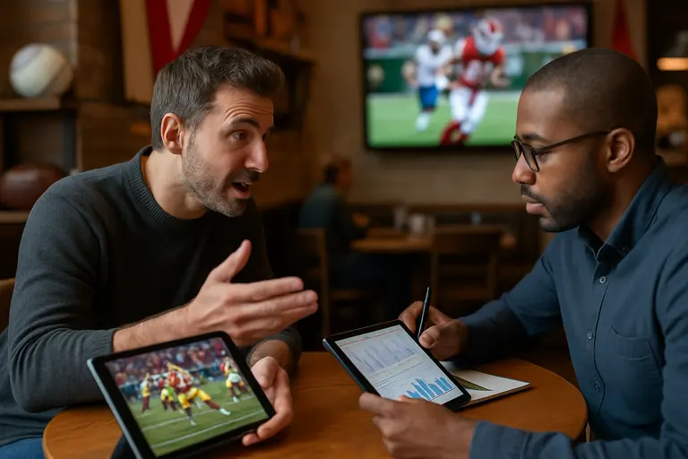 Side-by-side screens showing sportsbook odds and exchange-style prices