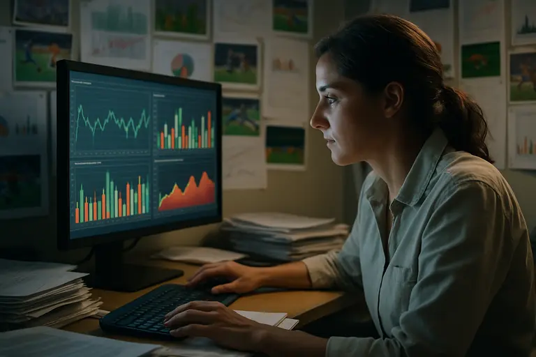 Analyst comparing handle, revenue, and tax columns on a laptop