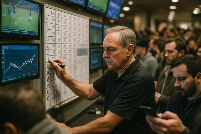 Order book and odds comparison charts on multiple monitors