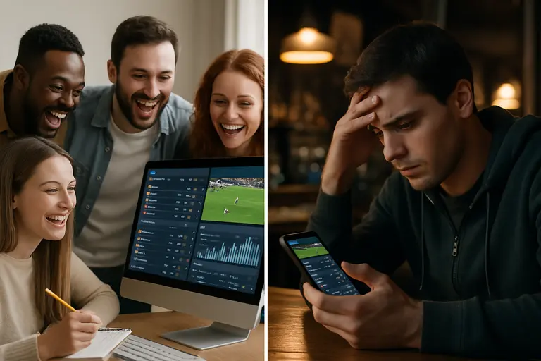 Two betting account dashboards compared on a laptop by a market analyst