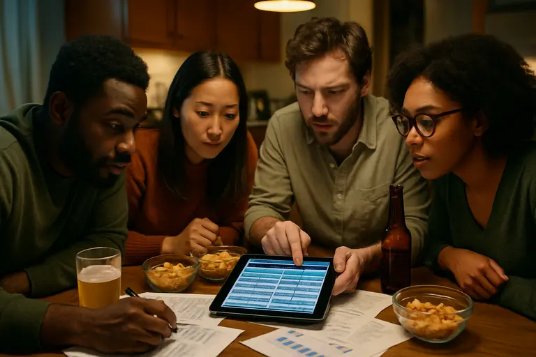 Soccer match data and betting market charts displayed on multiple monitors