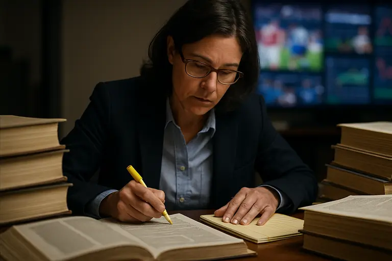 Compliance analyst reviewing access rules and model notes on a laptop