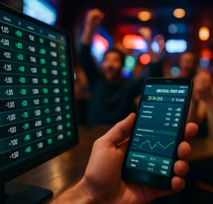 New Jersey sportsbook handle analysis on a laptop with betting market charts