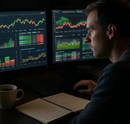 Analyst reviewing Prop Market Innovations on a dashboard with property and betting data panels