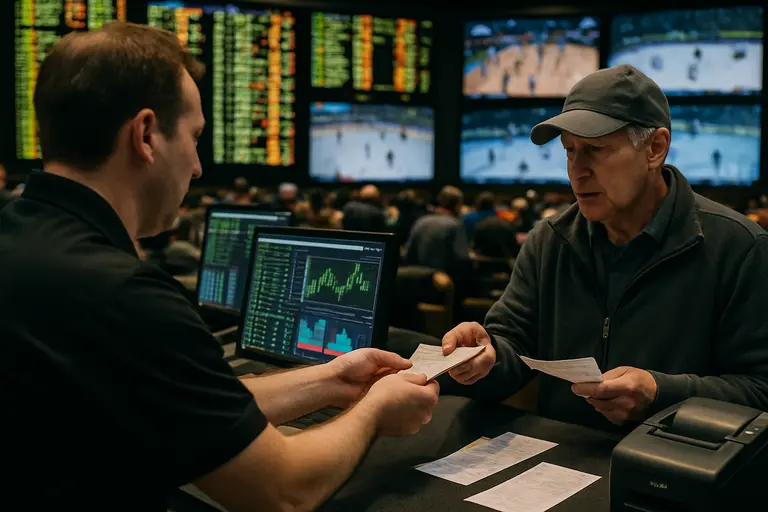Side-by-side screens comparing sportsbook markets and event contract data