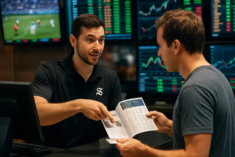 Sports betting comparison screen with pricing and market-depth charts